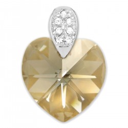 Pendentif Coeur en Argent 925 rhodié, Cristal Swarovski® Golden Shadow et Oxydes Zirconium