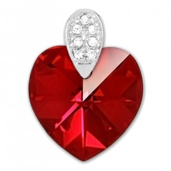 Pendentif Coeur en Argent 925 rhodié, Cristal Swarovski® rouge et Oxydes Zirconium