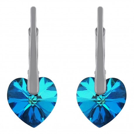 Boucles d'oreilles Coeur en Argent 925 rhodié et Cristal Swarovski© Bleu Bermudes