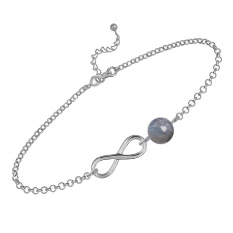 Bracelet Infini en Argent 925 rhodié et Labradorite