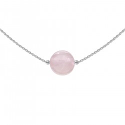 Collier ras de cou en Argent 925 rhodié et Quartz rose - Longueur 42cm