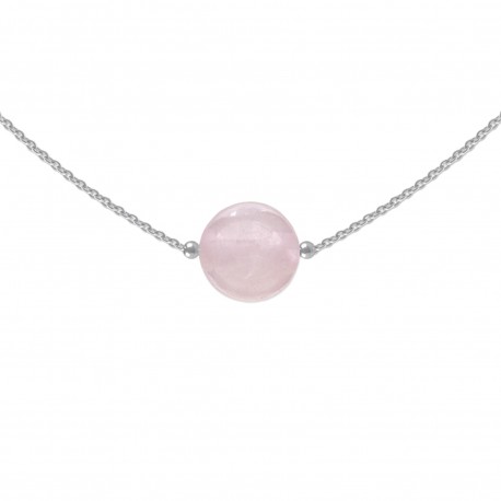 Collier ras de cou en Argent 925 rhodié et Quartz rose - Longueur 42cm