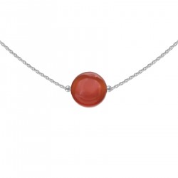 Collier ras de cou en Argent 925 rhodié et Agate rouge - Longueur 42cm