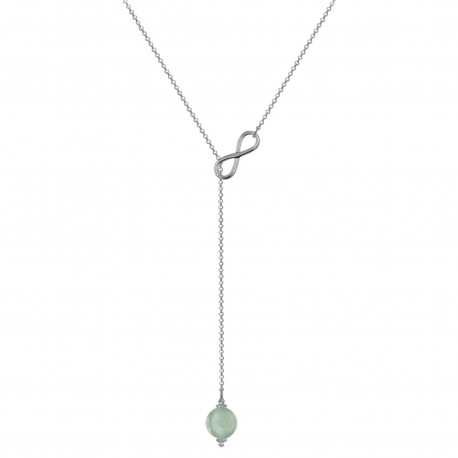 Collier cravate en Argent 925 rhodié et Aventurine