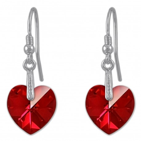 Boucles d'oreilles Coeur en Argent 925 rhodié et Cristal Swarovski© rouge