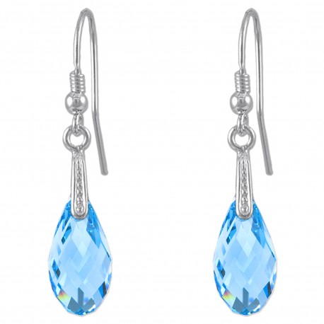 Boucles d'oreilles en Argent 925 rhodié et Cristal Swarovski© Bleu Aquamarine