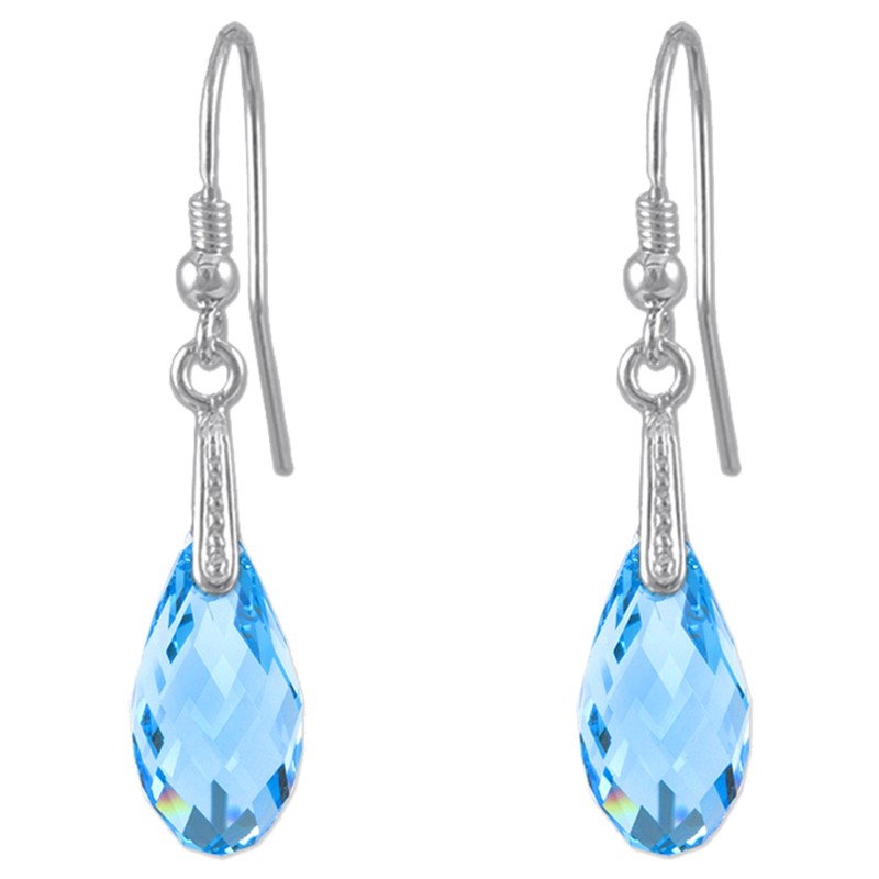 BIJOUX BOUCLES D OREILLES PERCE POGGI METAL ARGENT BLEU PRUNE CRISTAL  SWAROVSKI