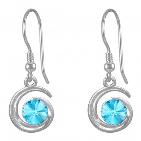 Boucles d'oreilles en Argent 925 rhodié et Cristal Swarovski© bleu