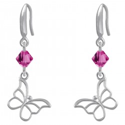 Boucles d'oreilles Papillon en Argent 925 rhodié et Cristal Swarovski© fuchsia