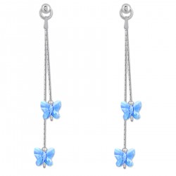 Boucles d'oreilles Papillon en Argent 925 rhodié et Cristal Swarovski© bleu