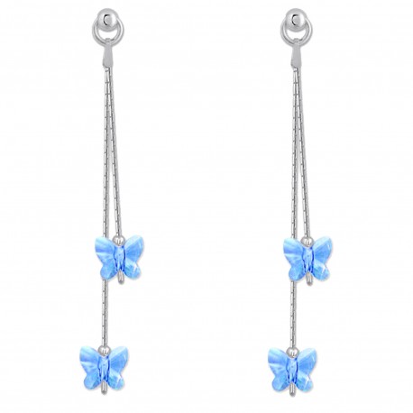 Boucles d'oreilles Papillon en Argent 925 rhodié et Cristal Swarovski© bleu