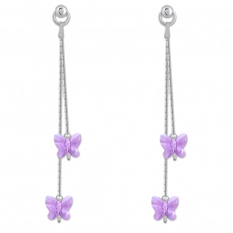 Boucles d'oreilles Papillon en Argent 925 rhodié et Cristal Swarovski© violet