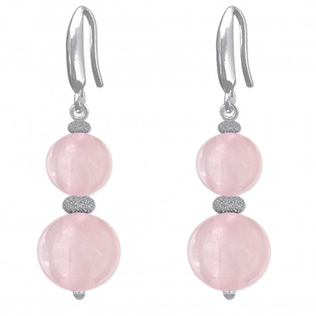 Boucles d'oreilles en Argent 925 rhodié et Quartz rose