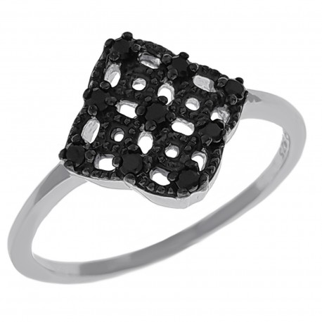 Bague en Argent 925 rhodié et Oxydes Zirconium noirs