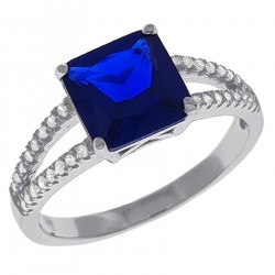 Bague en Argent 925 rhodié et Oxydes Zirconium bleu et blancs