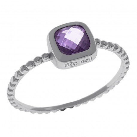 Bague en Argent 925 rhodié et Oxyde Zirconium violet