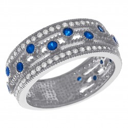 Bague en Argent 925 rhodié et Oxydes Zirconium bleus et blancs