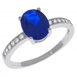 Bague en Argent 925 rhodié et Oxydes Zirconium bleu et blancs