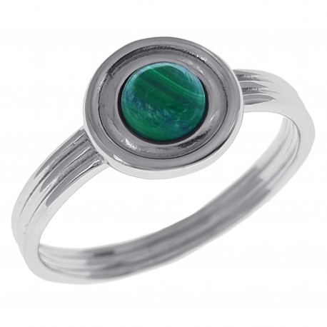 Bague en Argent 925 rhodié et Malachite