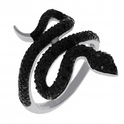 Bague Serpent en Argent 925 rhodié et Oxydes Zirconium noirs