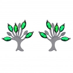Boucles d'oreilles Arbre de Vie en Argent 925 rhodié et Oxydes Zirconium verts
