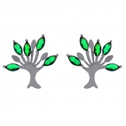 Boucles d'oreilles Arbre de Vie en Argent 925 rhodié et Oxydes Zirconium verts