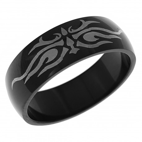 Bague Homme motif Tribal en Acier ruthénié