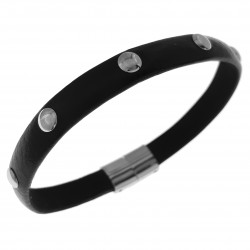 Bracelet en cuir noir et acier inoxydable