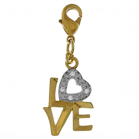 Pendentif Charm Coeur Love Plaqué Or 18 carats et Oxydes zirconium