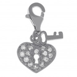 Pendentif Charm Coeur en Argent 925 rhodié et Oxydes zirconium