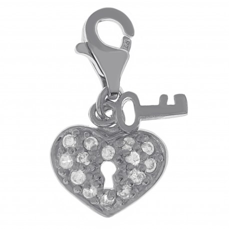 Pendentif Charm Coeur en Argent 925 rhodié et Oxydes zirconium