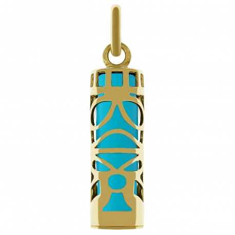 Pendentif Tiki Plaqué or 18 carats et Turquoise synthétique