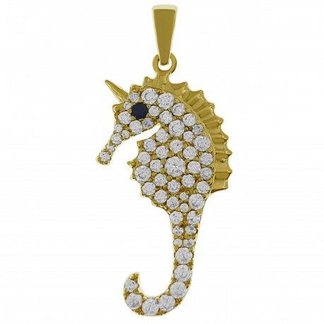 Pendentif Hippocampe Plaqué or 18 carats et Oxydes zirconium