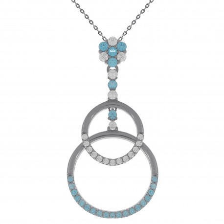 Collier en Argent 925 rhodié et Oxydes Zirconium bleus et blancs