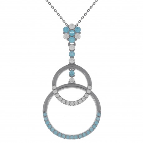 Collier en Argent 925 rhodié et Oxydes Zirconium bleus et blancs