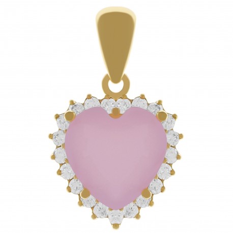 Pendentif Coeur rose Plaqué or 18 carats et Oxydes zirconium
