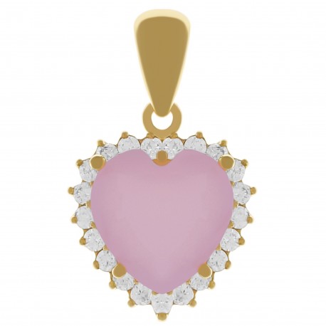 Pendentif Coeur rose Plaqué or 18 carats et Oxydes zirconium