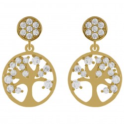 Boucles d'oreilles Arbre de Vie Plaqué Or 18 carats et Oxydes Zirconium