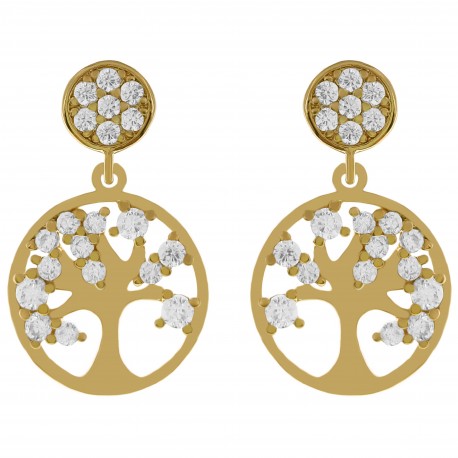 Boucles d'oreilles Arbre de Vie Plaqué Or 18 carats et Oxydes Zirconium