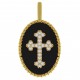 Pendentif Croix Plaqué or 18 carats, émail noire et Oxydes zirconium