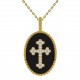 Pendentif Croix Plaqué or 18 carats, émail noire et Oxydes zirconium