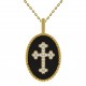 Pendentif Croix Plaqué or 18 carats, émail noire et Oxydes zirconium