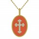 Pendentif Croix Plaqué or 18 carats, émail orange et Oxydes zirconium