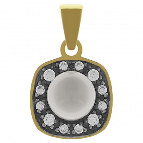 Pendentif Plaqué or 18 carats, Perle synthétique et Oxydes zirconium