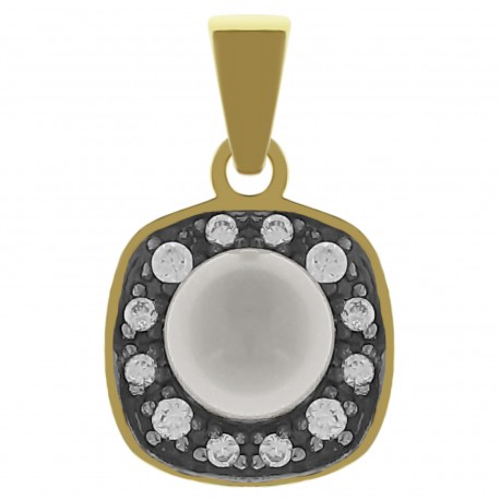 Pendentif Plaqué or 18 carats, Perle synthétique et Oxydes zirconium