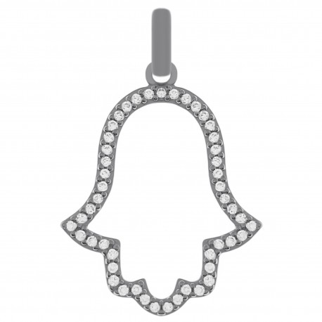 Pendentif main de Fatma en Argent 925 rhodié et Oxydes zirconium