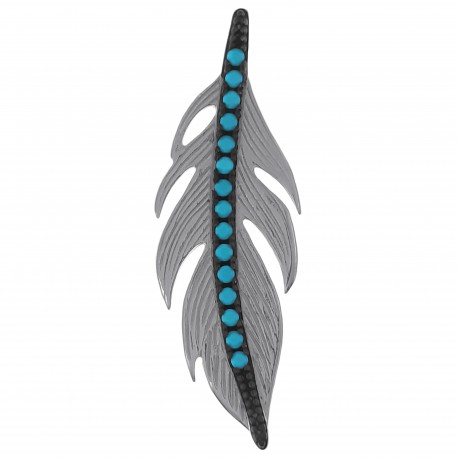 Pendentif Plume en Argent 925 rhodié et Turquoise synthétique