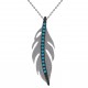 Pendentif Plume en Argent 925 rhodié et Turquoise synthétique