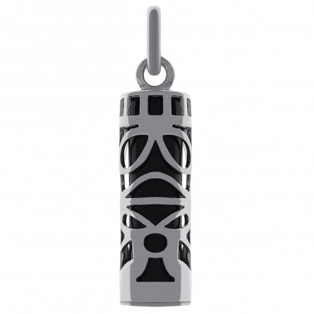 Pendentif Tiki Polynésien en Argent 925 et Onyx