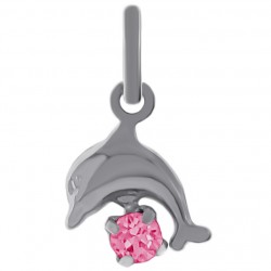 Pendentif dauphin en Argent 925 et Cristal rose